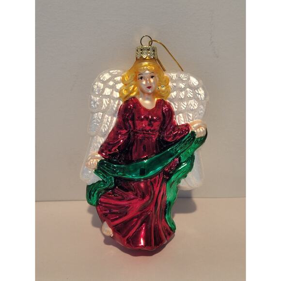 Old World Metallic Nativity Angel Christmas Ornament Hand-blown Glass - Picture 5 of 7